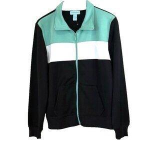 Silverwear New York Black/White Blue Zip Front Kangaroo Pockets Jacket Sz L NWOT